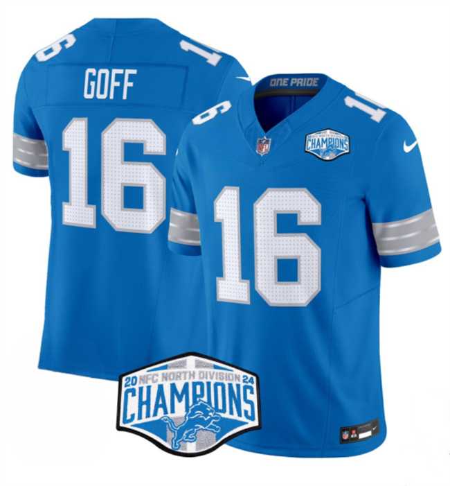Men%27s Detroit Lions #16 Jared Goff Blue 2024 NFC North Champions F.U.S.E. Vapor Limited Stitched Jersey